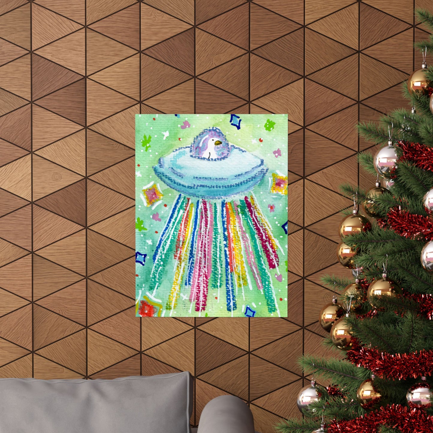 Silly Goose On The Loose Space Ship Art Poster — Colorful Kids And Nursery Wall Print