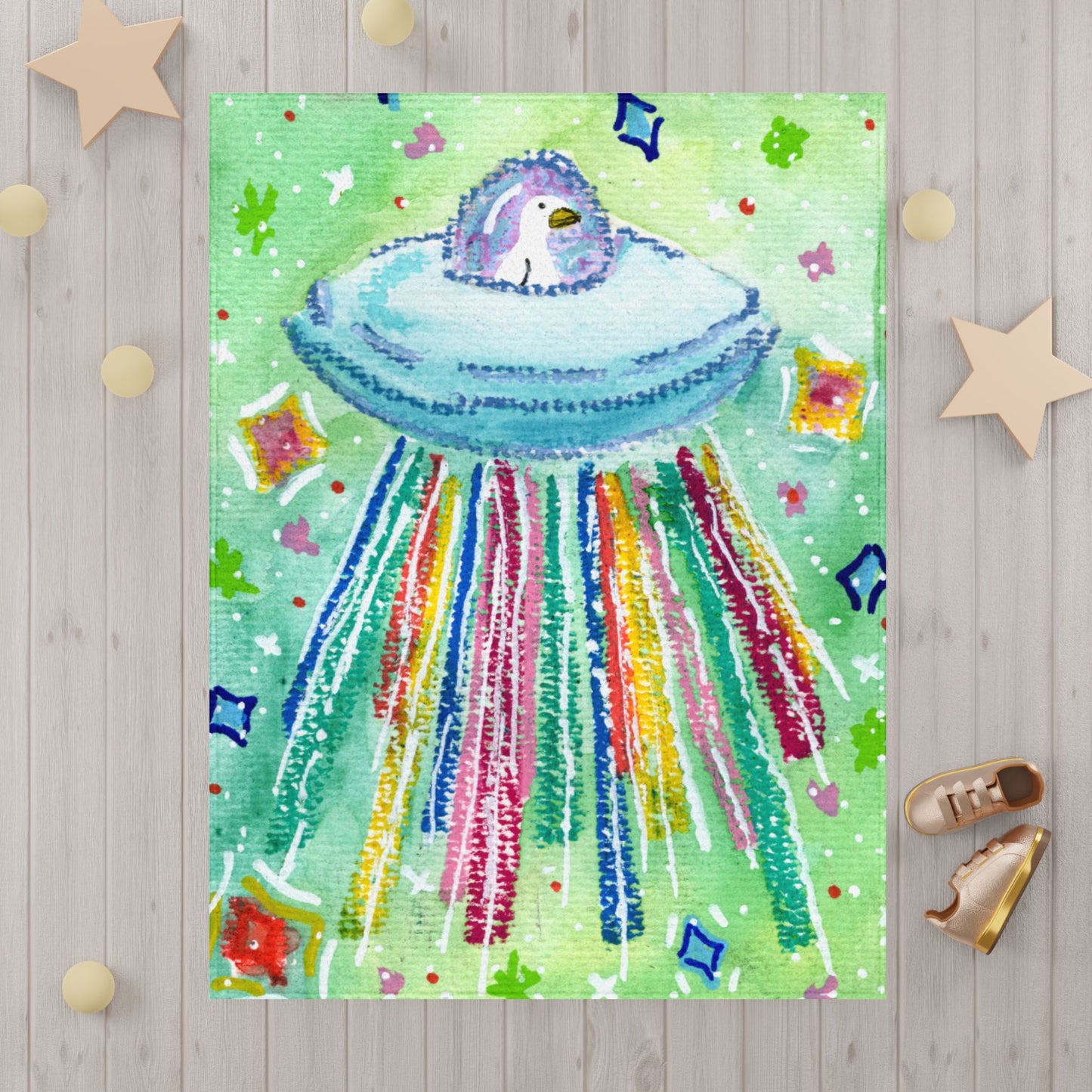 Toddler Blanket — Colorful Silly Goose Space Ship Baby Blanket