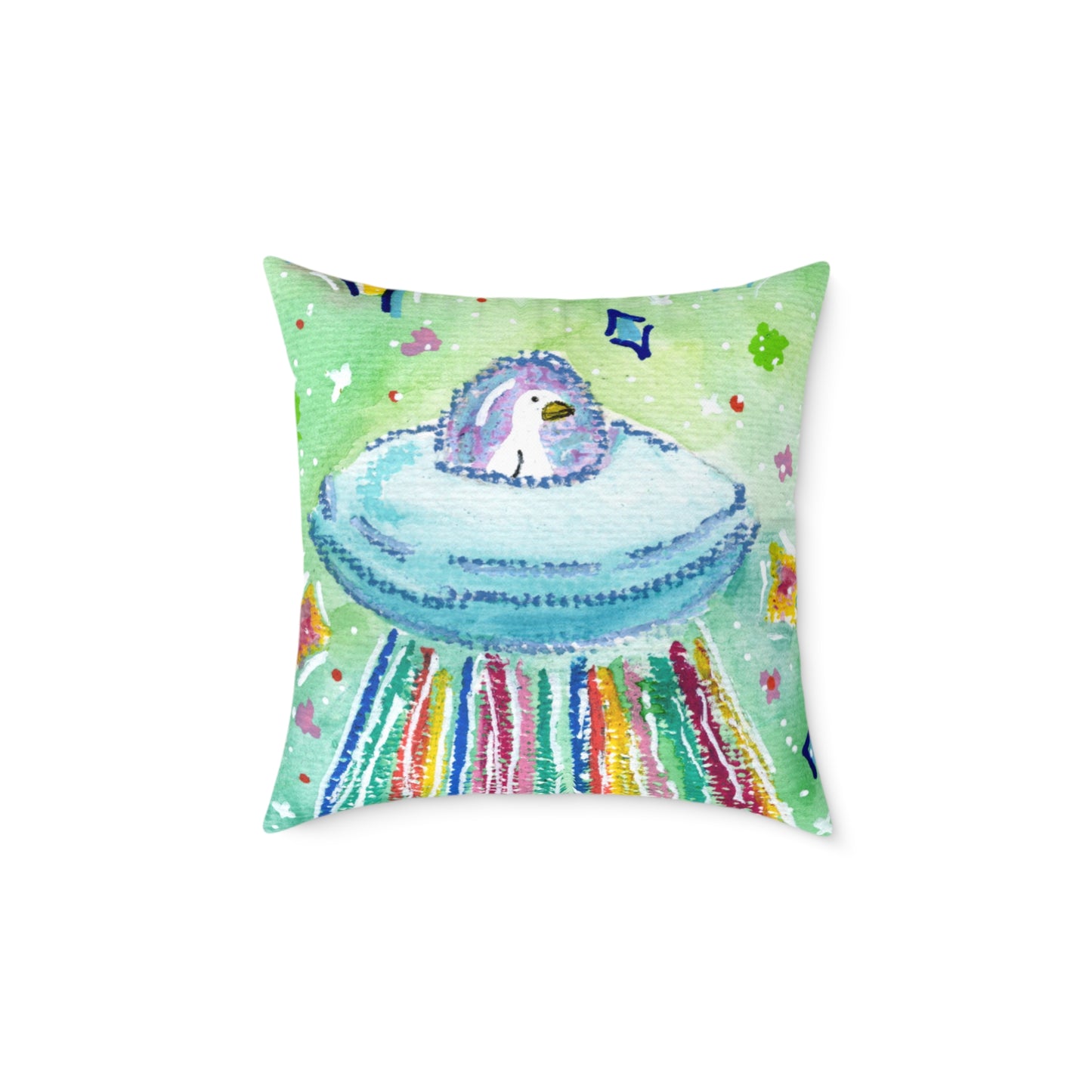 Silly Goose On The Loose Space Ship Throw Pillow – Goose Rainbow Spaceship Decor
