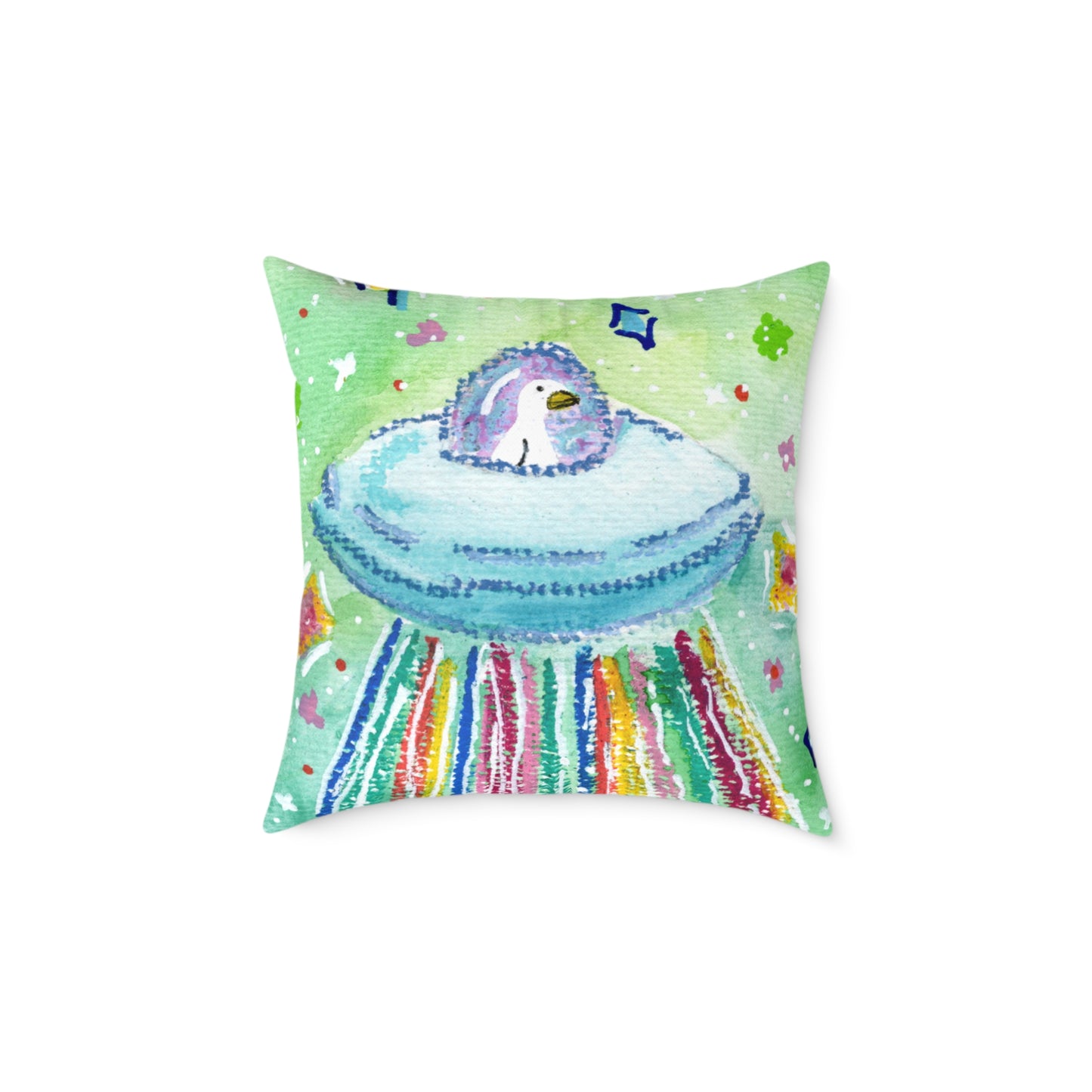 Silly Goose On The Loose Space Ship Throw Pillow – Goose Rainbow Spaceship Decor