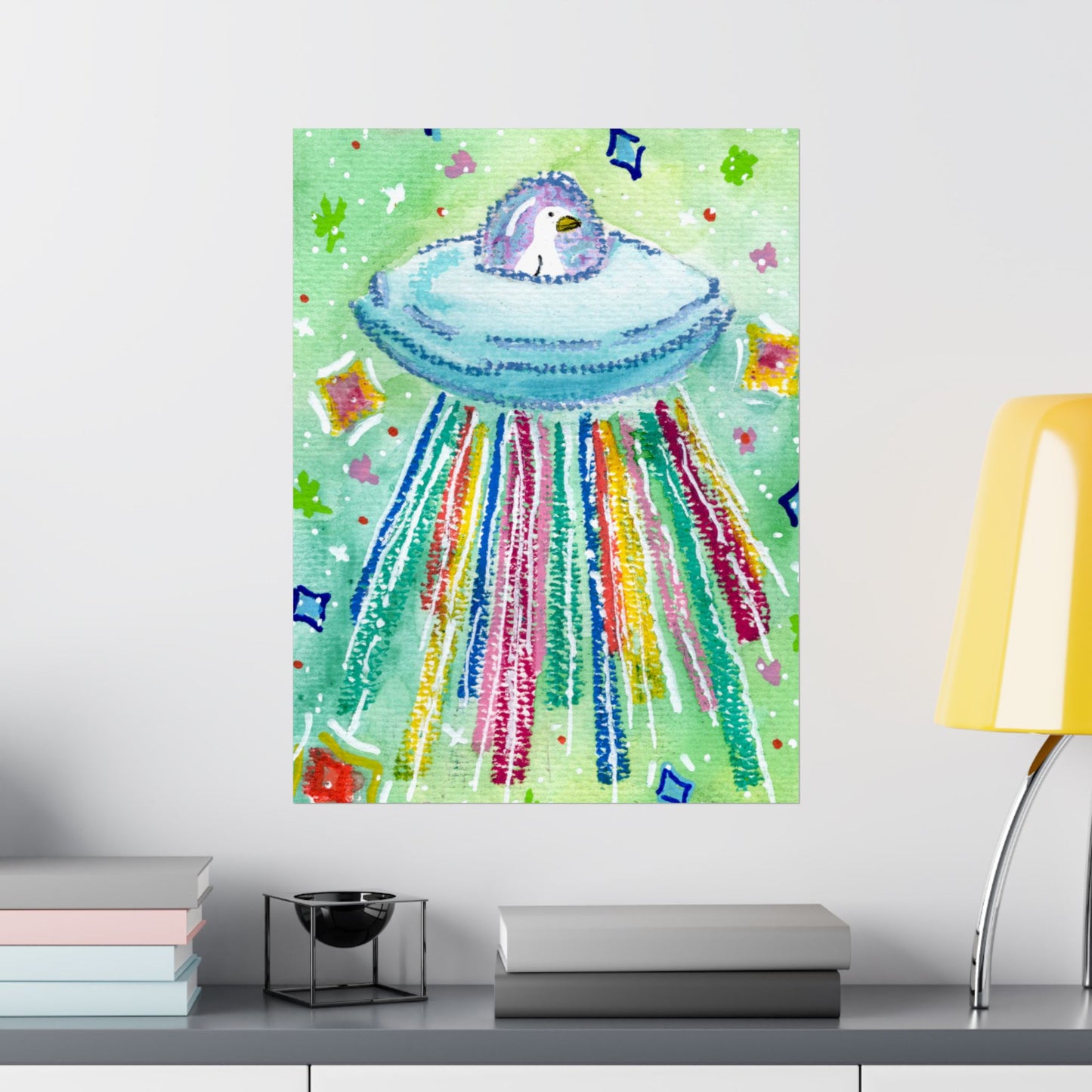 Silly Goose On The Loose Space Ship Art Poster — Colorful Kids And Nursery Wall Print