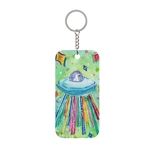 Silly Goose Space Ship Rainbow Keychain Charm — Cute Double-Sided Goose Keychain