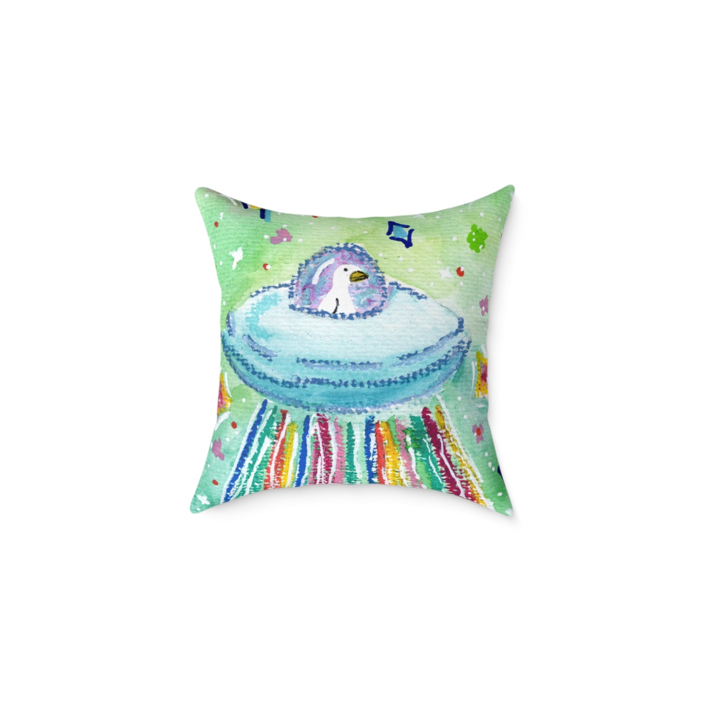 Silly Goose On The Loose Space Ship Throw Pillow – Goose Rainbow Spaceship Decor