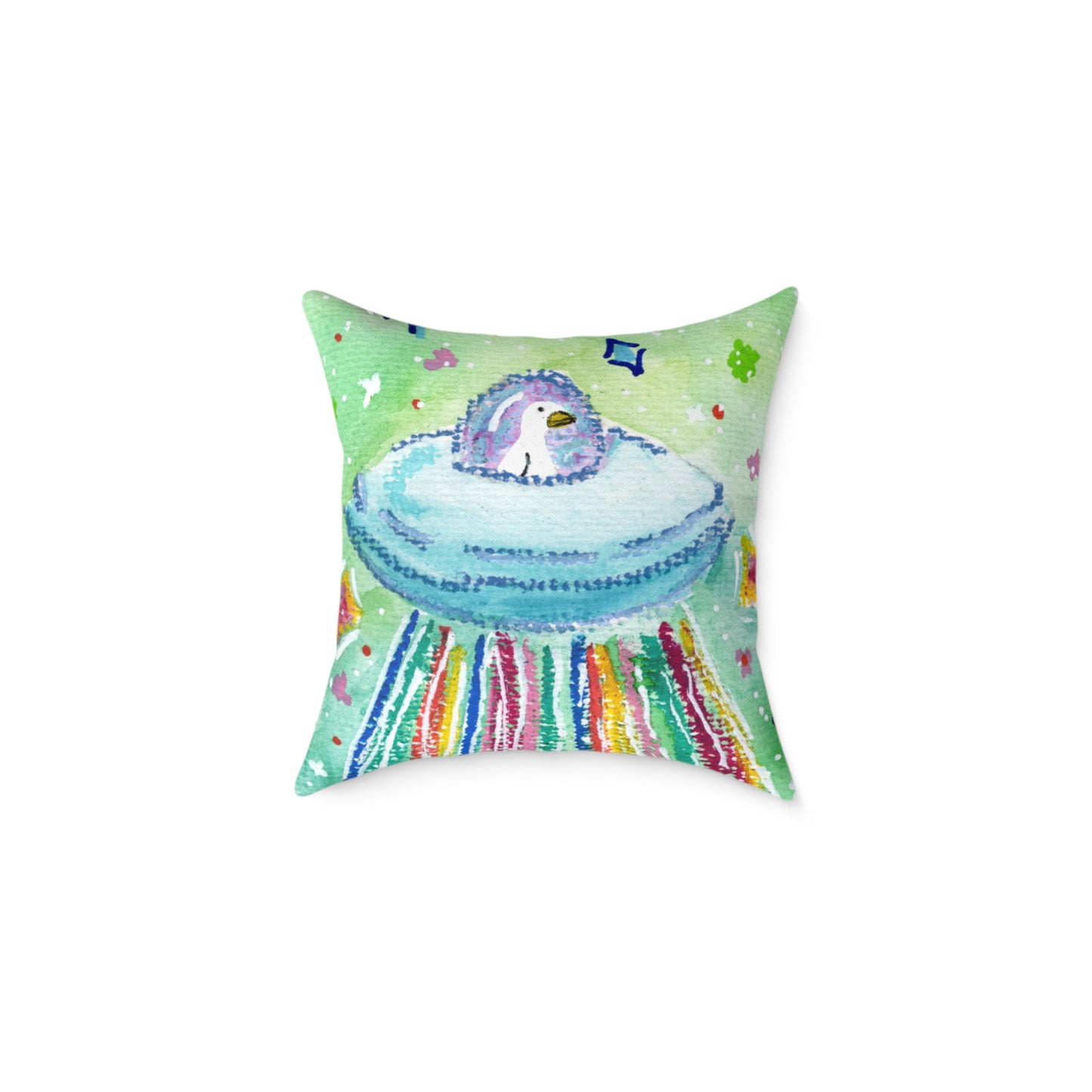 Silly Goose On The Loose Space Ship Throw Pillow – Goose Rainbow Spaceship Decor