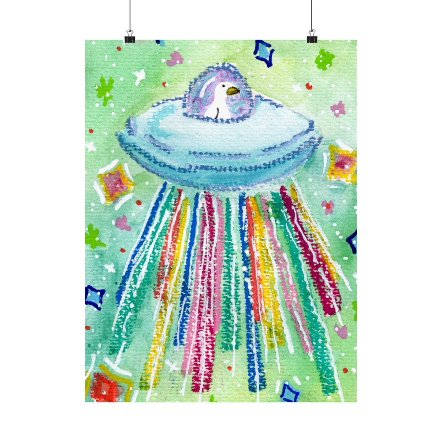Silly Goose On The Loose Space Ship Art Poster — Colorful Kids And Nursery Wall Print