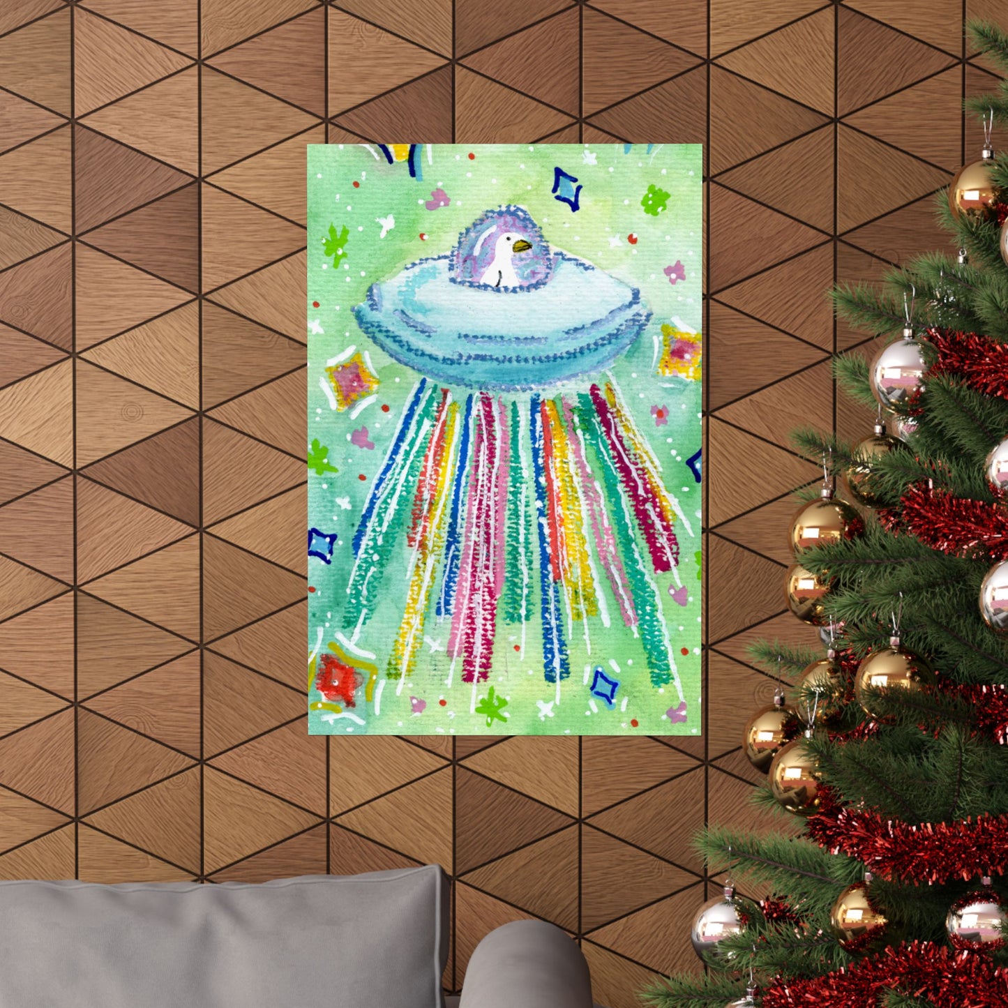 Silly Goose On The Loose Space Ship Art Poster — Colorful Kids And Nursery Wall Print
