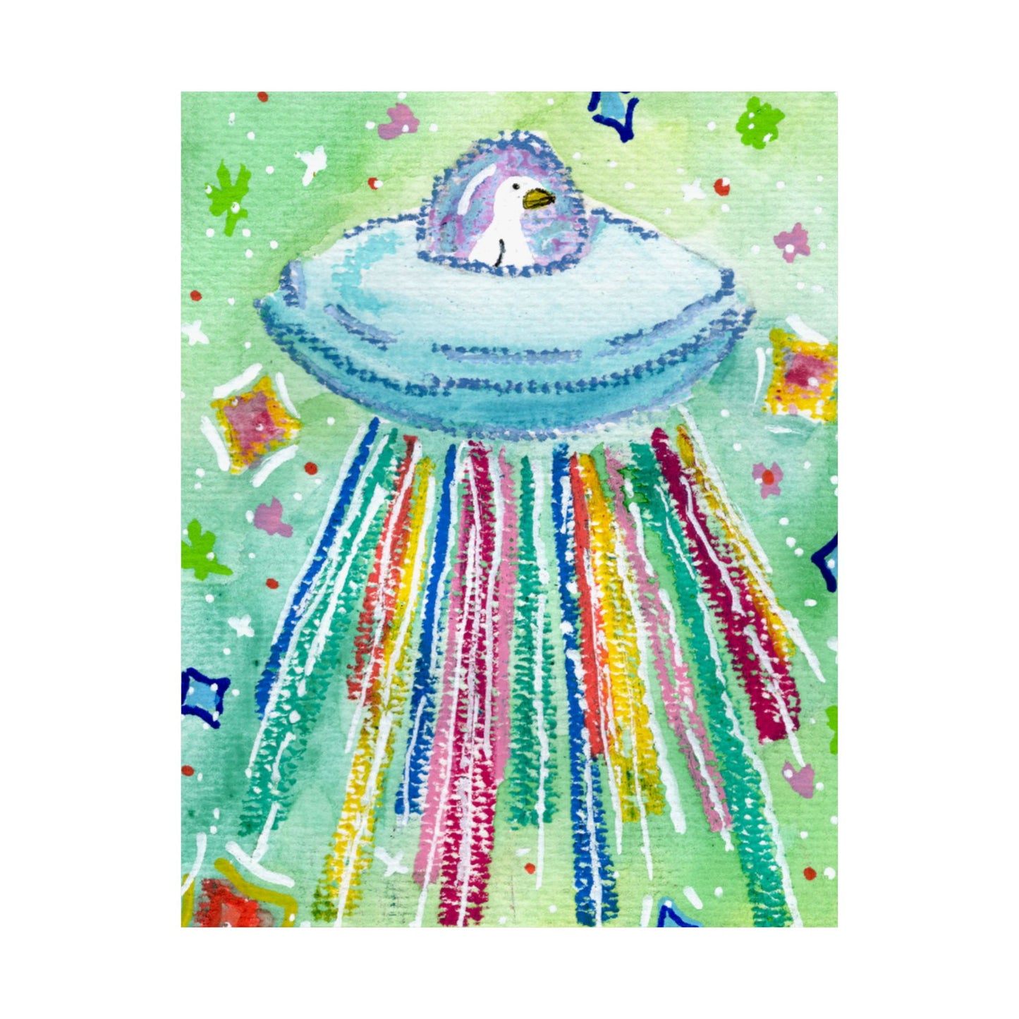 Silly Goose On The Loose Space Ship Art Poster — Colorful Kids And Nursery Wall Print