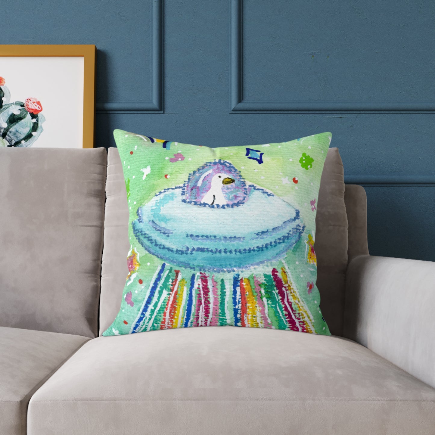 Silly Goose On The Loose Space Ship Throw Pillow – Goose Rainbow Spaceship Decor