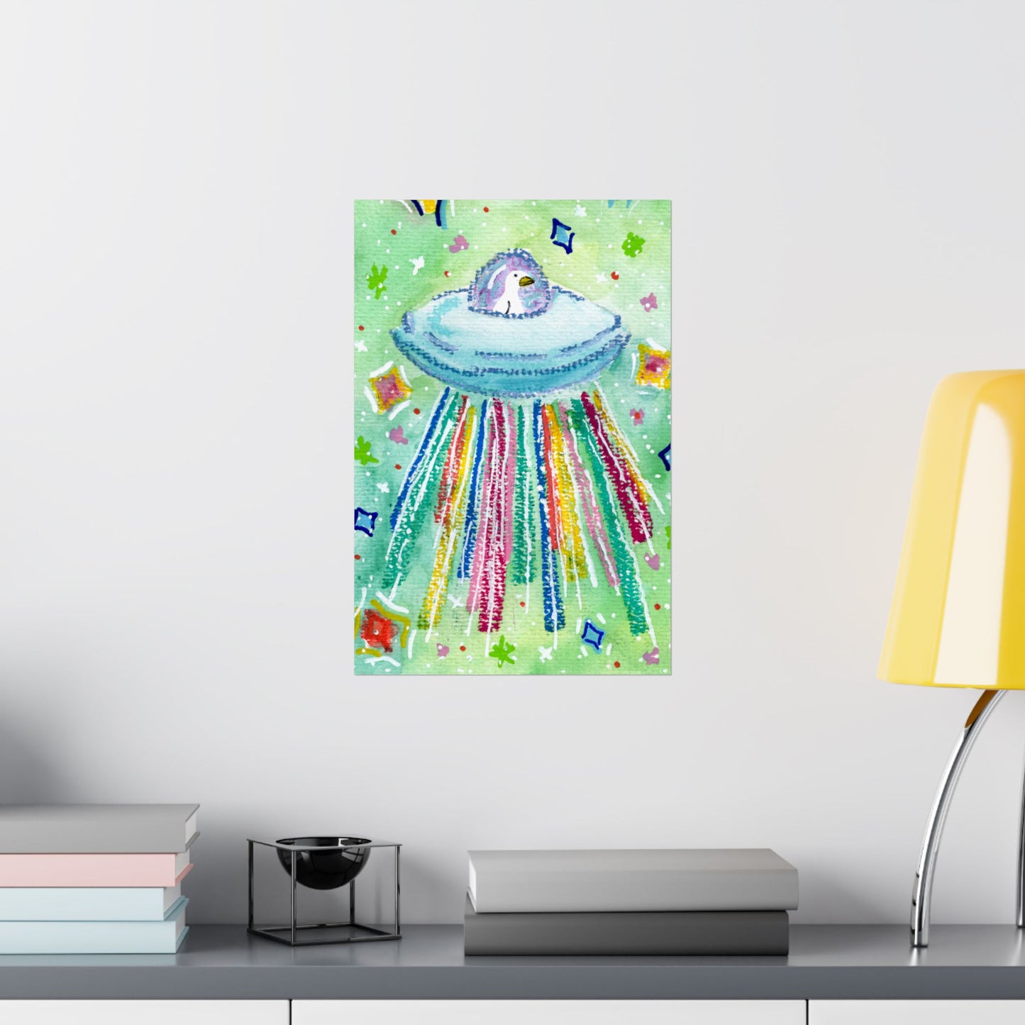 Silly Goose On The Loose Space Ship Art Poster — Colorful Kids And Nursery Wall Print