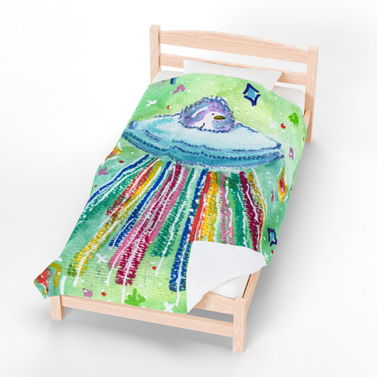 Silly Goose On The Loose Space Ship Rainbow Beam Throw Blanket for Kids