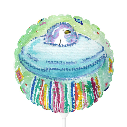 11" Round Balloon with Cute Penguin UFO Design — Colorful Party Decoration