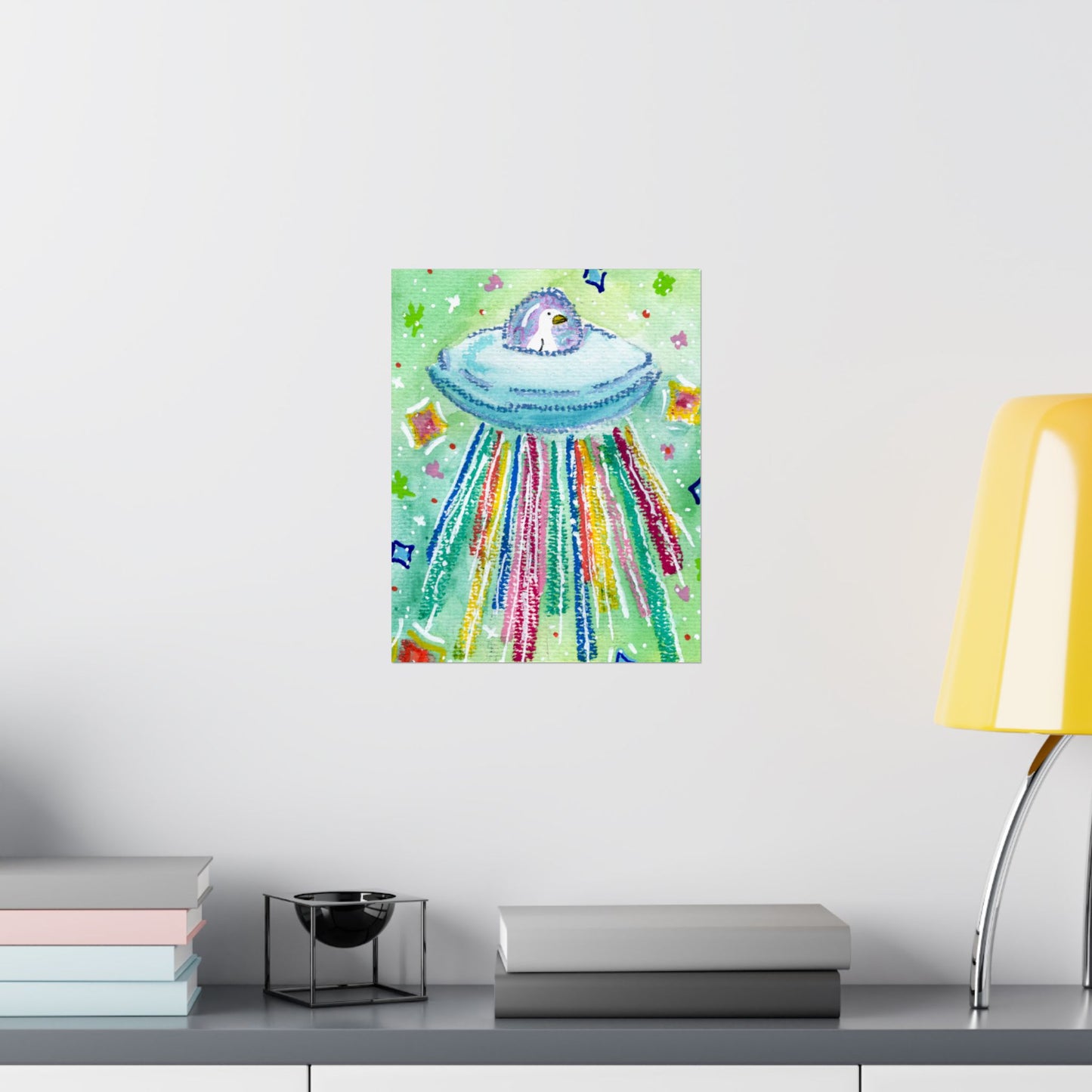 Silly Goose On The Loose Space Ship Art Poster — Colorful Kids And Nursery Wall Print