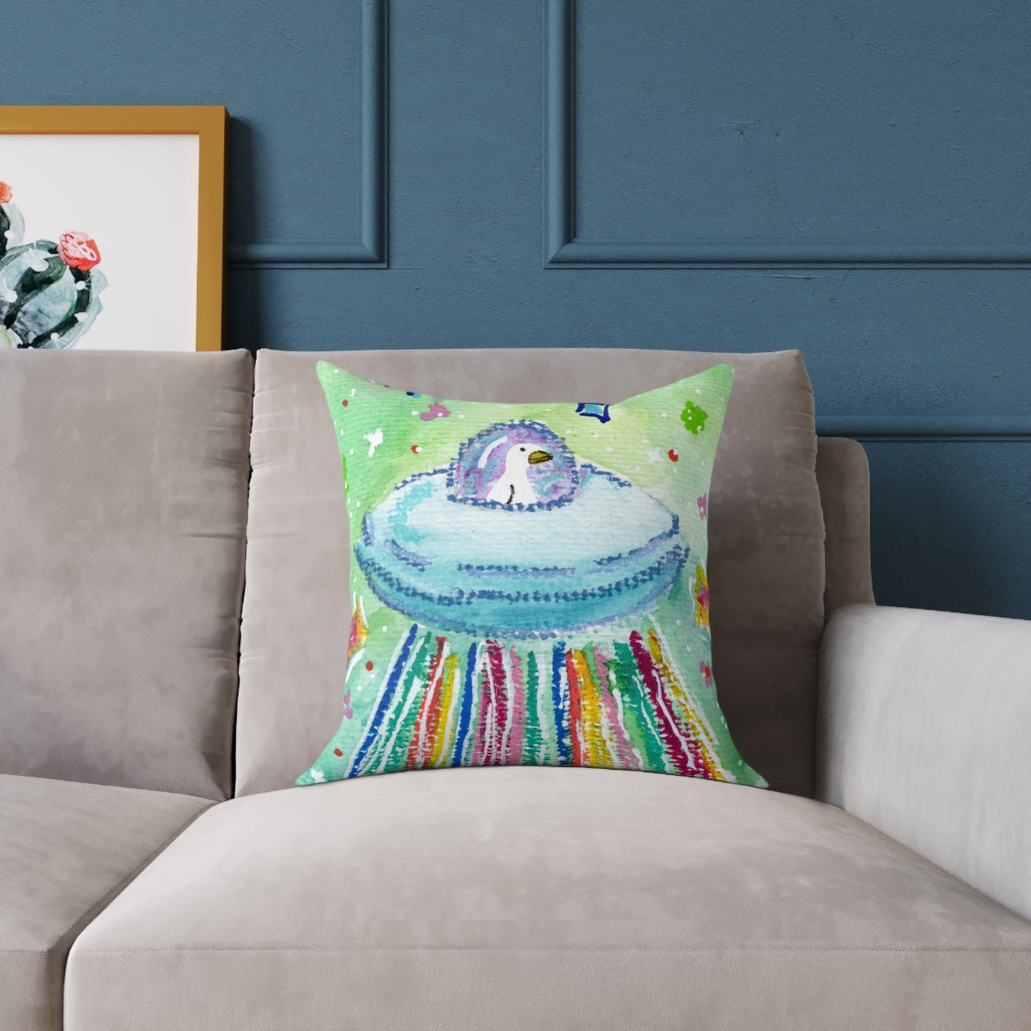 Silly Goose On The Loose Space Ship Throw Pillow – Goose Rainbow Spaceship Decor