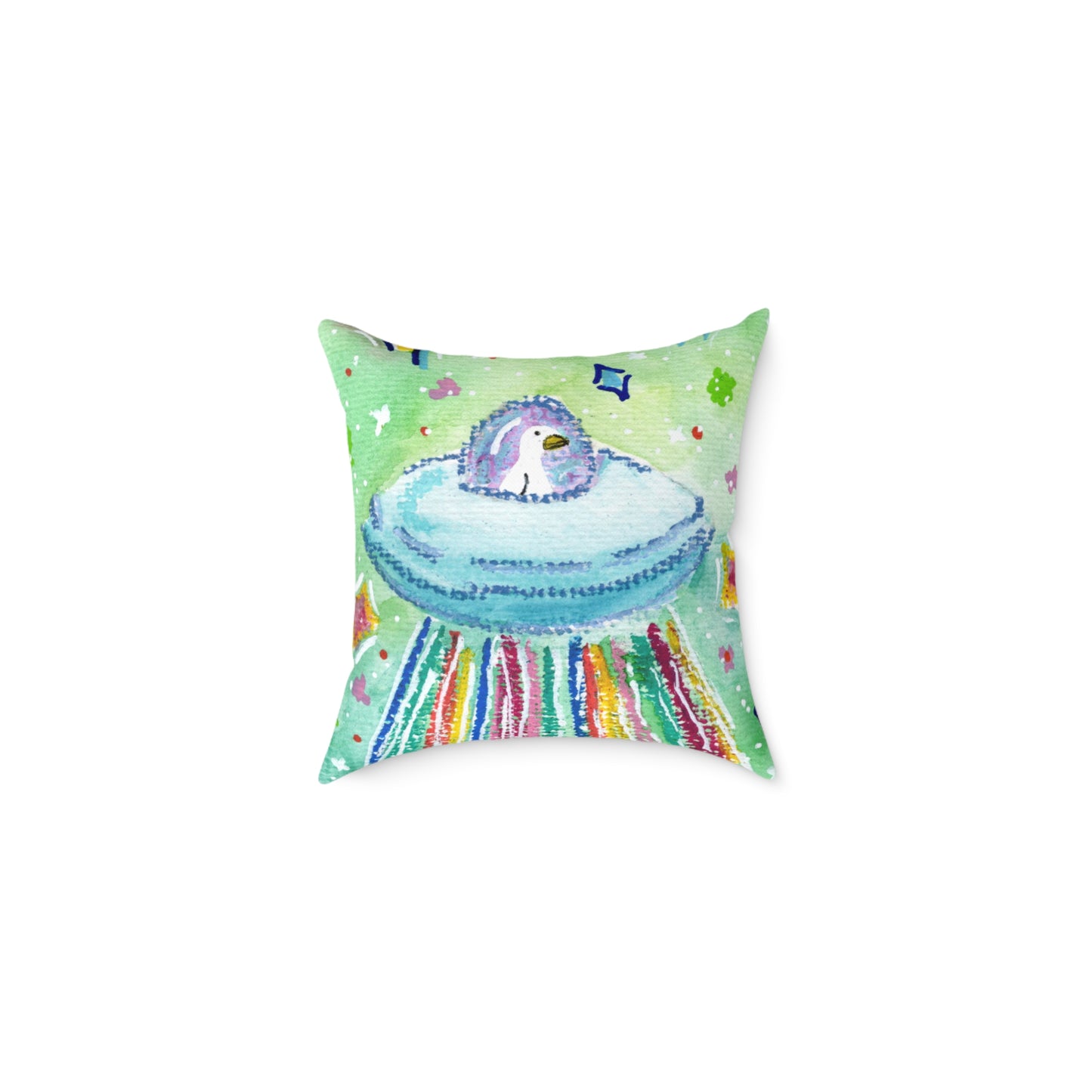 Silly Goose On The Loose Space Ship Throw Pillow – Goose Rainbow Spaceship Decor