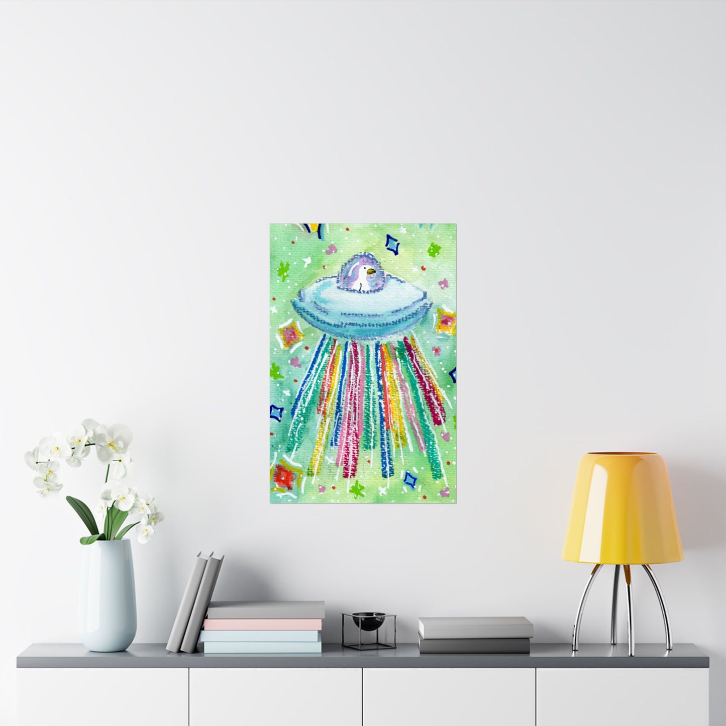 Silly Goose On The Loose Space Ship Art Poster — Colorful Kids And Nursery Wall Print
